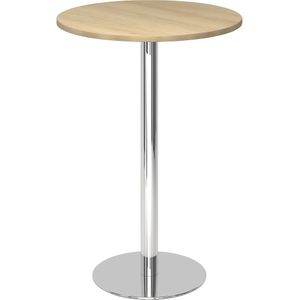 Statafel, Ø 800 mm, 1116 mm hoog, frame verchroomd, blad eikenhoutdecor