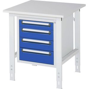 Werktafel met ladekast, onderbouw-ladeblok met 4 laden 1 x 90, 2 x 120, 1 x 140 mm, b x d = 750 x 800 mm, melamineplaat, dikte 22 mm