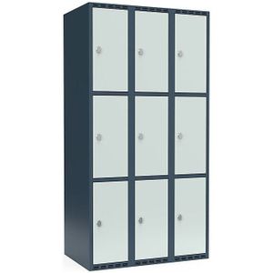 Drievoudige locker Fydor, 3 compartimenten, blauwgrijs / lichtgrijs, b = 900 mm, 3 compartimenten, platte bovenkant, hangslot