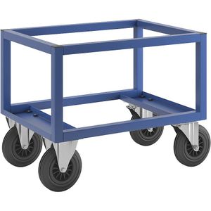Kongamek Rijframe voor pallets, KM221, l x b x h = 800 x 600 x 650 mm, blauw, 2 zwenk- en 2 bokwielen