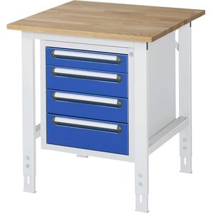 Werktafel met ladekast, onderbouw-ladeblok met 4 laden 1 x 90, 2 x 120, 1 x 140 mm, b x d = 750 x 800 mm, blad van massief beukenhout, dikte 25 mm