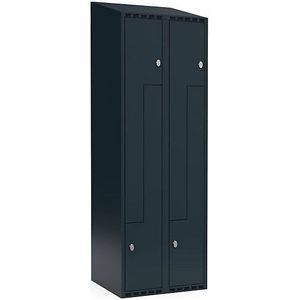 Z-lockerkast Fydor, 2 compartimenten, grijs, b = 600 mm, 2 compartimenten, schuine bovenkant, hangslot