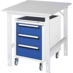 Werktafel met ladekast, rolcontainer met 3 laden 2 x 150, 1 x 180 mm, b x d = 750 x 1000 mm, melamineplaat, dikte 22 mm