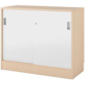 Kast Chicago met schuifdeuren, h x b x d = 948 x 1215 x 400 mm, berkenhout / wit geborsteld