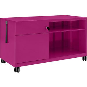 BISLEY Note™ CADDY, h x b x d = 563 x 1000 x 490 mm, links 1 universele- en hangmappenlade, fuchsia