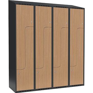 Z-lockerkast Fydor, 4 compartimenten, grijs / eikenhout, b = 1200 mm, 4 compartimenten, schuine bovenkant, cilinderslot