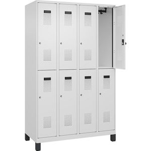 C+P Lockerkast met twee verdiepingen Evolo PLUS, 4 compartimenten, verkeerswit, b = 1200 mm, met brede voeten, cilinderslot