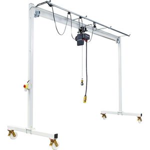Vetter Stalen portaalkraan PA, elektrische kettingtakel en handduwloopkat, hefvermogen 250 kg, inwendige breedte 5000 mm