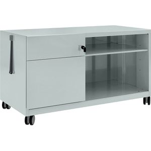 BISLEY Note™ CADDY, h x b x d = 563 x 1000 x 490 mm, links 1 universele- en hangmappenlade, zilverkleurig