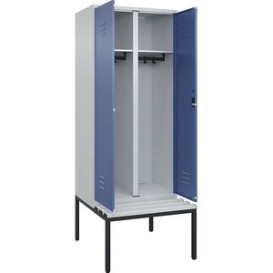 C+P Multifunctionele kledingkast Classic PLUS met zitbank, 1 compartiment, lichtgrijs / verblauw, b = 800 mm, cilinderslot, ondergebouwd, kunststof