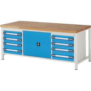 eurokraft pro Werkbank, stellingbouw serie 8000, 8 laden, 1 deurvak, b x d = 900 x 2000 mm