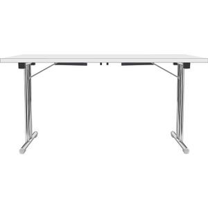 Inklapbare tafel met dubbel T-vormig onderstel, frame van staalbuis, verchroomd