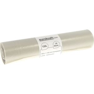 eurokraft basic Standaard afvalzakken, 100% PCR LDPE, 120 l, 52 µm, b x h = 700 x 1100 mm, VE = 250 stuks, transparant