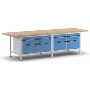 eurokraft pro Werkbank, stellingbouw serie 8000, 4 laden 180 mm, 4 deuren 360 mm, b x d = 3000 x 900 mm