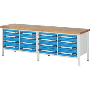 eurokraft pro Werkbank, stellingbouw serie 8000, 16 laden: 8 x 120, 8 x 150 mm, b x d = 2500 x 700 mm