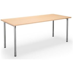 Multifunctionele tafel DUO-C, recht blad, h x d = 700 - 800 x 800 mm, breedte 1800 mm, berkenhout, zilverkleurig