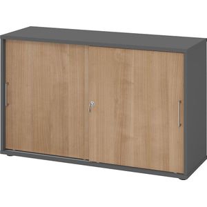 Eurokraft - Schuifdeurkast - Grafiet / Notenhoutdecor - 2 Legborden