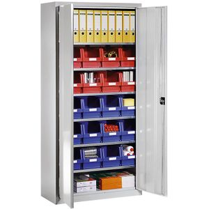 eurokraft pro Materiaalkast van plaatstaal, met 20 magazijnbakken, lichtgrijs RAL 7035