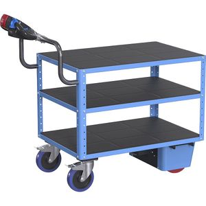 eurokraft pro Montagewagen CustomLine met elektrische aandrijving, 3 etages, lichtblauw RAL 5012, massief rubber