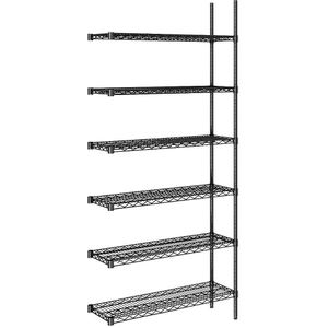 Staaldraad-roosterstelling, zwart, vakdraagvermogen 250 kg, b x d = 910 x 360 mm, aanbouwstelling, hoogte 2180 mm, 6 legborden