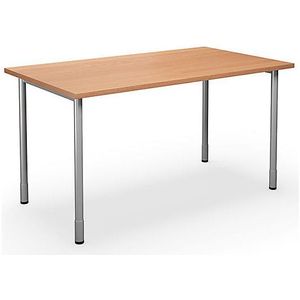 Multifunctionele tafel DUO-C, recht blad, h x d = 700 - 800 x 800 mm, breedte 1400 mm, beukenhout, zilverkleurig