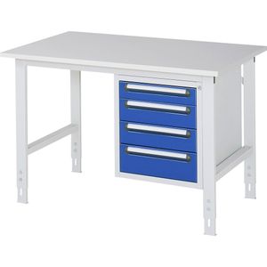 Werktafel met ladekast, onderbouw-ladeblok met 4 laden 1 x 90, 2 x 120, 1 x 140 mm, b x d = 1250 x 800 mm, melamineplaat, dikte 22 mm