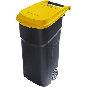 rothopro Vuilniston van polypropyleen, inhoud 100 l, b x h x d = 440 x 920 x 590 mm, verrijdbaar, deksel geel