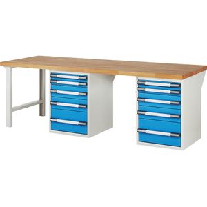 eurokraft pro Werkbank, bouwdoossysteem serie 7000, 10 laden, extra breed, b x d = 2500 x 900 mm