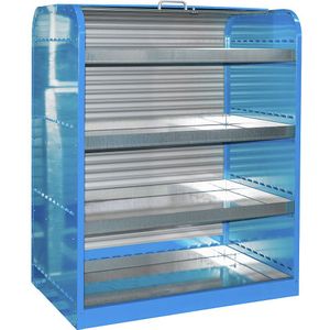 eurokraft pro Stalen depot voor gevaarlijke stoffen met roldeur, voor kleine emballages, 4 bakbodems, blauw
