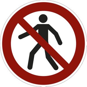 Verbodsbord, voor voetgangers verboden, VE = 10 stuks, folie, Ø 100 mm