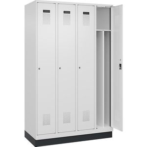 Lockerkast Evolo PLUS scheidingswand in het midden, 4 compartimenten, wit, b = 1200 mm, met bodemsokkel, cilinderslot