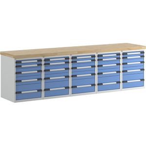 eurokraft pro Werkbank, bouwdoossysteem serie 7000, 25 laden, b x d = 3000 x 700 mm