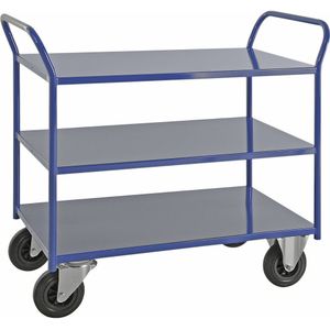Kongamek Tafelwagen KM41, 3 etages, l x b x h = 1080 x 450 x 975 mm, blauw, 2 zwenk- en 2 bokwielen, vanaf 5 stuks