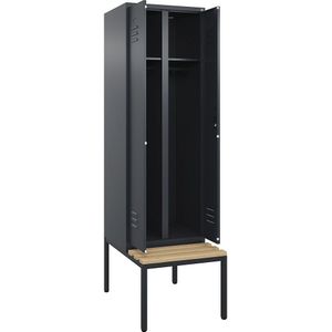 C+P Multifunctionele kledingkast Classic PLUS met zitbank, 1 compartiment, grijs, b = 600 mm, cilinderslot, ondergebouwd, beuken-hardhout