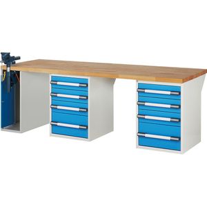 eurokraft pro Werkbank, bouwdoossysteem serie 7000, 8 laden, 1 bankschroef links, b x d = 2500 x 900 mm