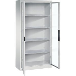 C+P Vleugeldeurkast met zichtvenster, h x b x d = 1950 x 930 x 400 mm, 4 legborden, lichtgrijs/lichtgrijs
