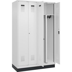 Multifunctionele lockerkast Evolo PLUS, 2 compartimenten, scheidingswand ingekort, wit, b = 1200 mm, met bodemsokkel, cilinderslot