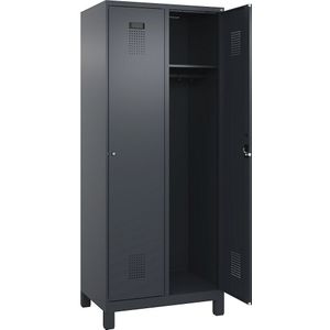 C+P Lockerkast Evolo PLUS, 2 compartimenten, grijs, b = 800 mm, met brede voeten, cilinderslot