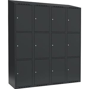 Drievoudige locker Fydor, 4 compartimenten, grijs, b = 1200 mm, 4 compartimenten, schuine bovenkant, cilinderslot