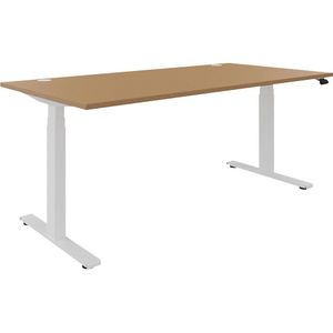 Bureau BOTTOM-UP, elektrisch in hoogte verstelbaar, recht, b x d = 1800 x 900 mm, beukenhout/wit