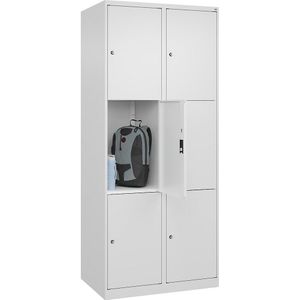 C+P Drievoudige locker Classic PLUS, 2 compartimenten, verkeerswit, b = 800 mm, 6 vakken, met voetdoppen