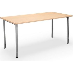 Multifunctionele tafel DUO-C, recht blad, h x d = 700 - 800 x 800 mm, breedte 1600 mm, berkenhout, zilverkleurig