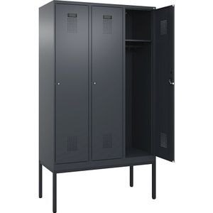 C+P Lockerkast Evolo PLUS, 3 compartimenten, grijs, b = 1200 mm, met smalle voeten, cilinderslot