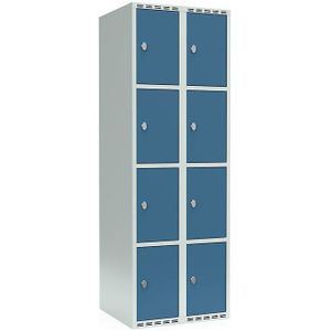 Viervoudige locker Fydor, 2 compartimenten, lichtgrijs / briljantblauw, b = 600 mm, 2 compartimenten, platte bovenkant, hangslot