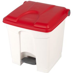 Pedaalafvalemmer, inhoud 30 l, b x h x d = 410 x 435 x 400 mm, wit, deksel rood