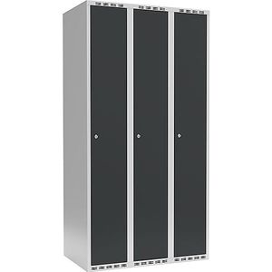 Lockerkast Fydor, 3 compartimenten, lichtgrijs / grijs, b = 900 mm, 3 compartimenten, platte bovenkant, cilinderslot
