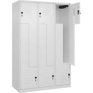 C+P Z-kledingkast Classic PLUS, 3 compartimenten, verkeerswit, b = 1200 mm, met voetdoppen, draaigrendel