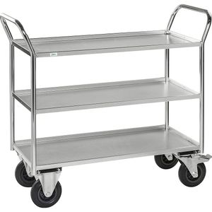 Kongamek Tafelwagen KM41, 3 etages met opstaande rand, l x b x h = 1070 x 550 x 1000 mm, verzinkt, 2 zwenkwielen met rem, 2 bokwielen, vanaf 5 stuks