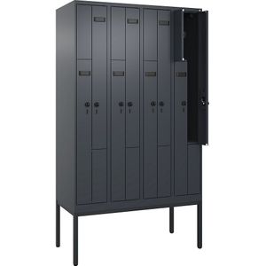 Z-lockerkast Evolo PLUS, 4 compartimenten, grijs, b = 1200 mm, 8 vakken, met smalle voeten, veiligheidsdraaigrendel