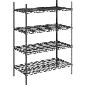 Staaldraad-roosterstelling, zwart, vakdraagvermogen 250 kg, b x d = 910 x 610 mm, basisstelling, hoogte 1370 mm, 4 legborden